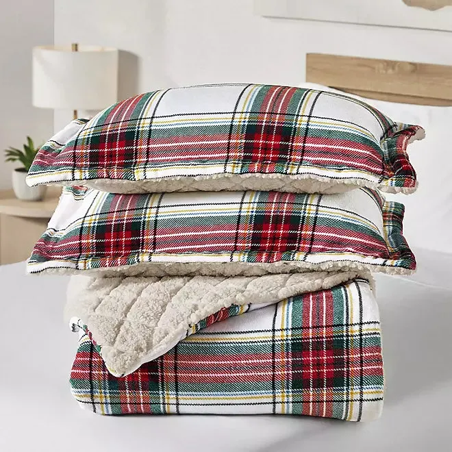 3-Piece Plush Comforter Set, White/Red/Black, King