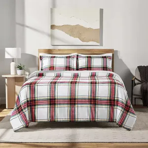 3-Piece Plush Comforter Set, White/Red/Black, King
