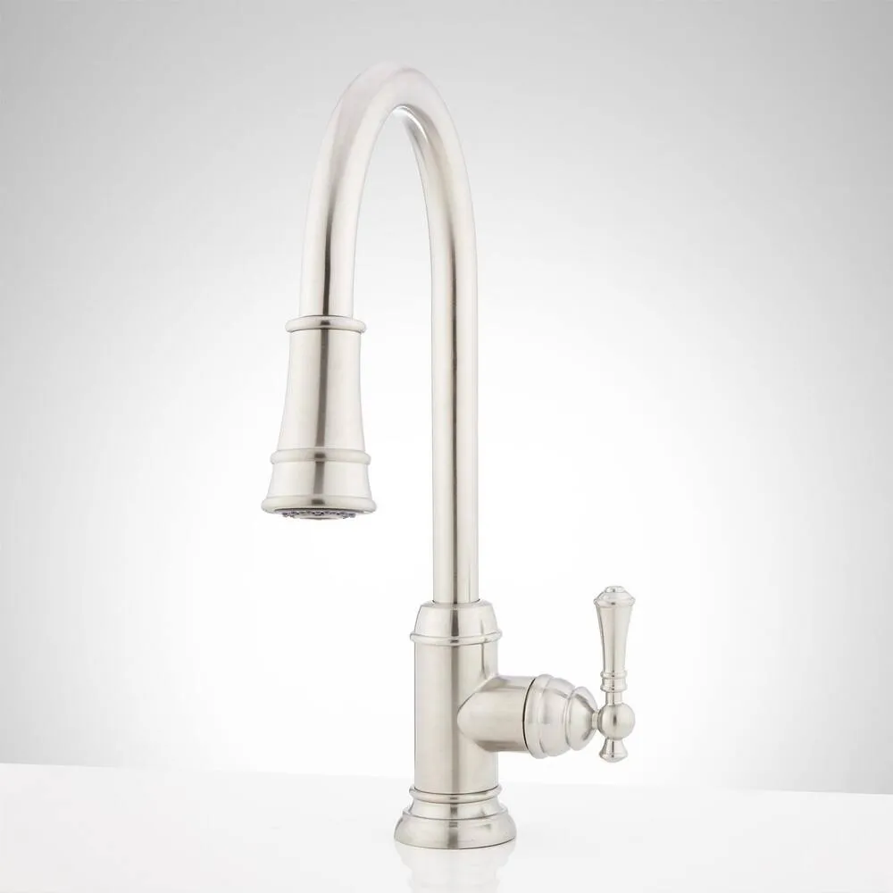 448172 Amberley Single Handle Pull Down Kitchen Faucet in Stainless Steel 16.94 in