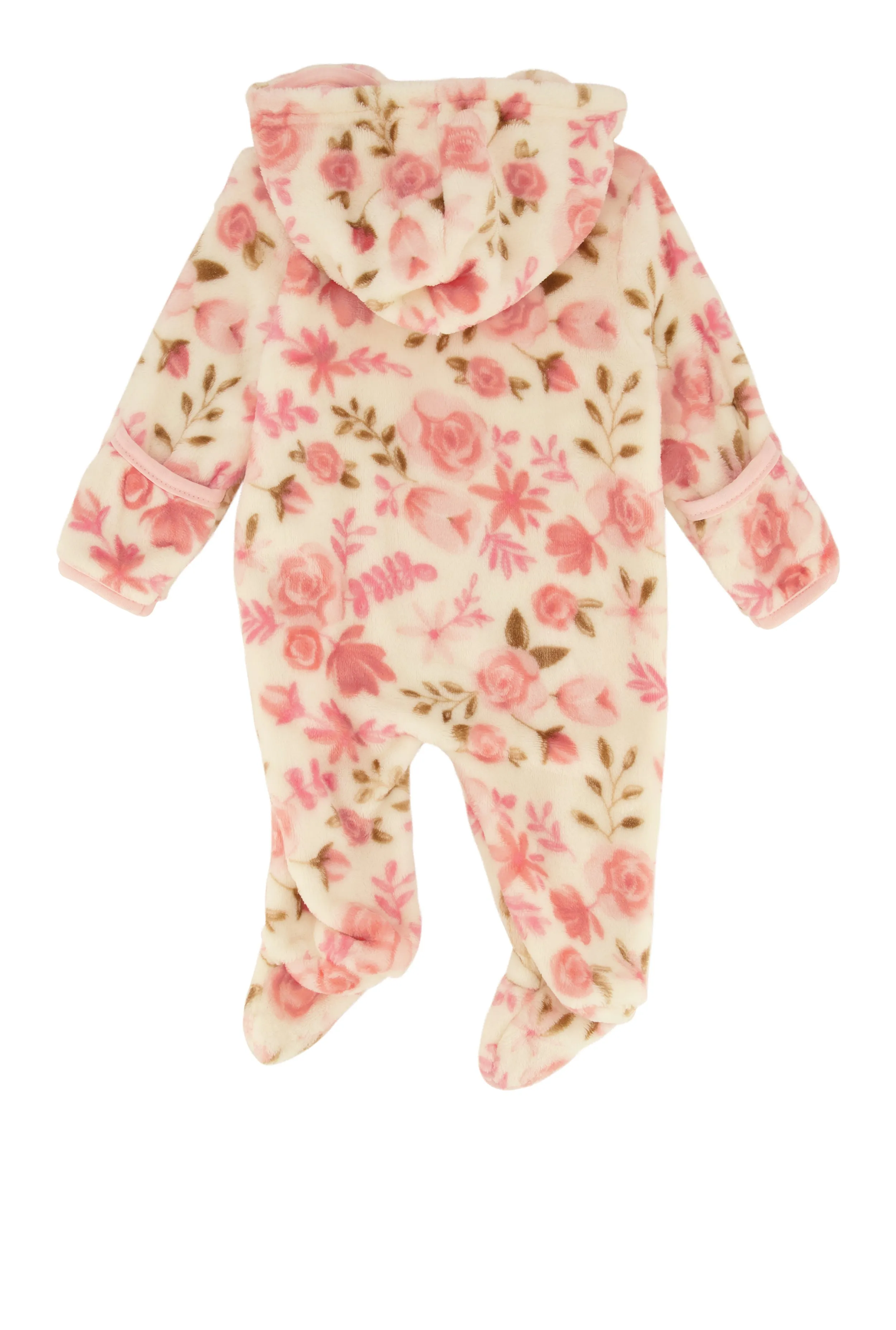 Baby Girls 0-9M Rose Print Hooded Footed Jumpsuit