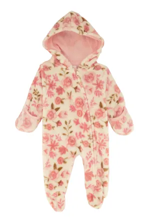 Baby Girls 0-9M Rose Print Hooded Footed Jumpsuit