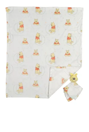 Baby Winnie The Pooh Plush Blanket with Teething Lovey