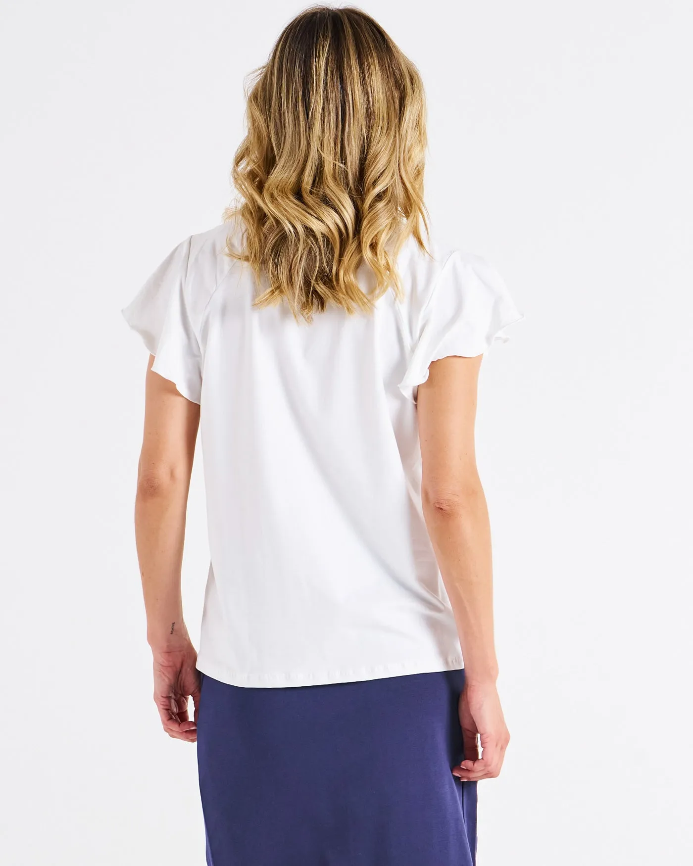 Betty Basics Magnolia Frill Sleeve Top White