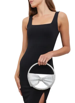 Bow Detail Rhinestone Handle Clutch