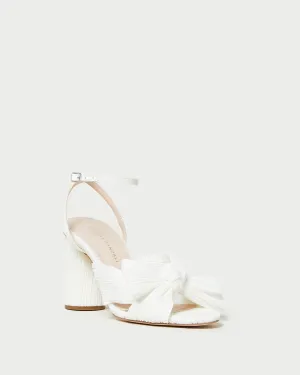 Camellia White Pleated Bow Heel