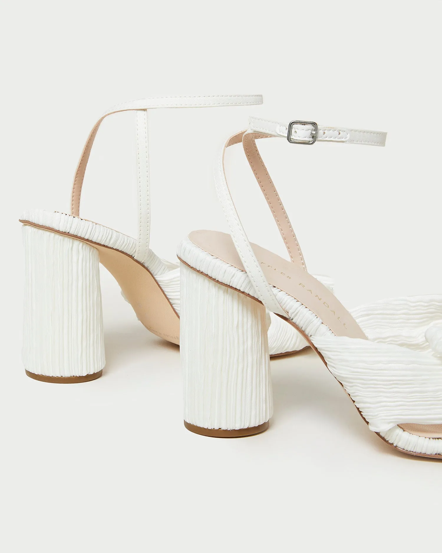 Camellia White Pleated Bow Heel