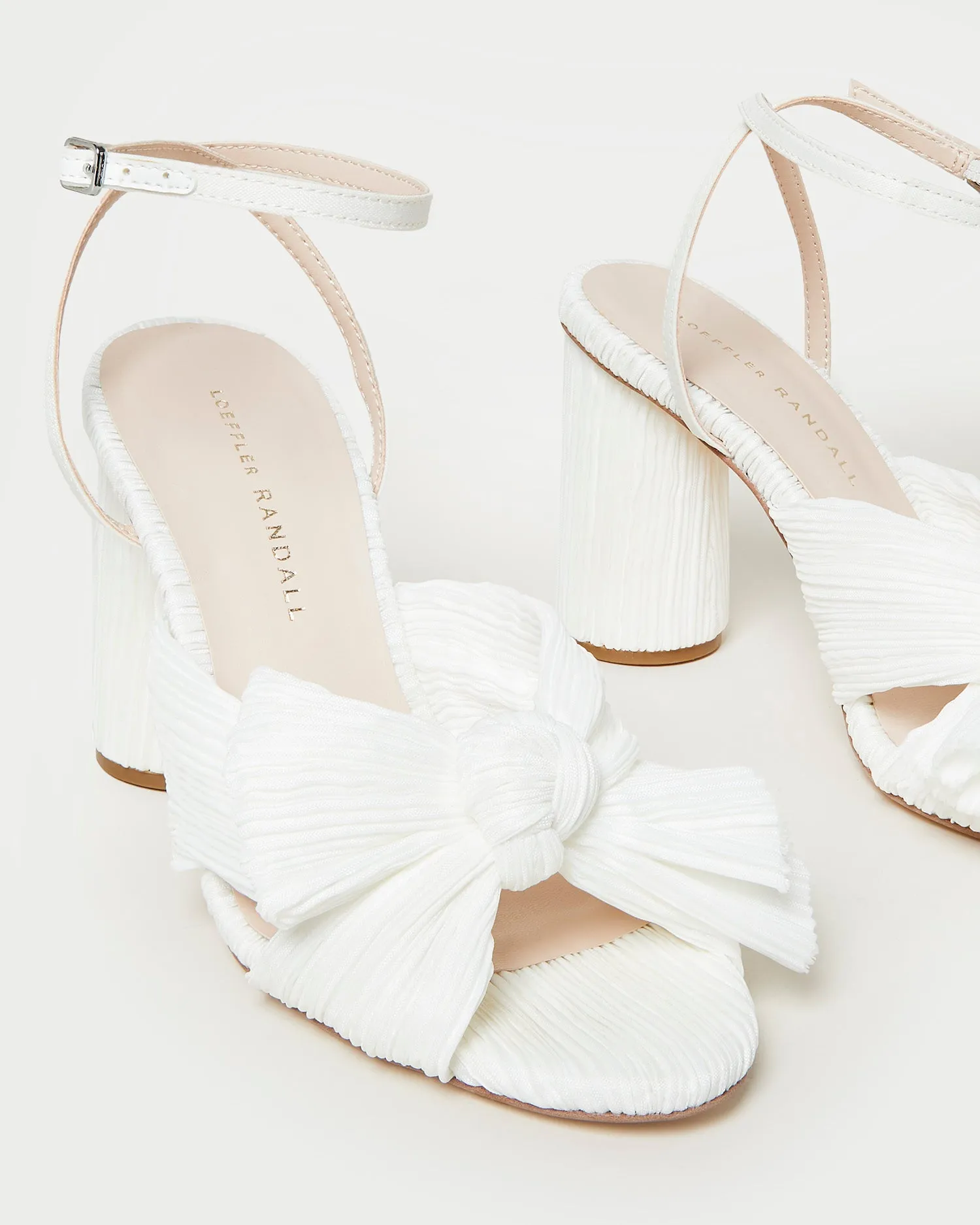 Camellia White Pleated Bow Heel