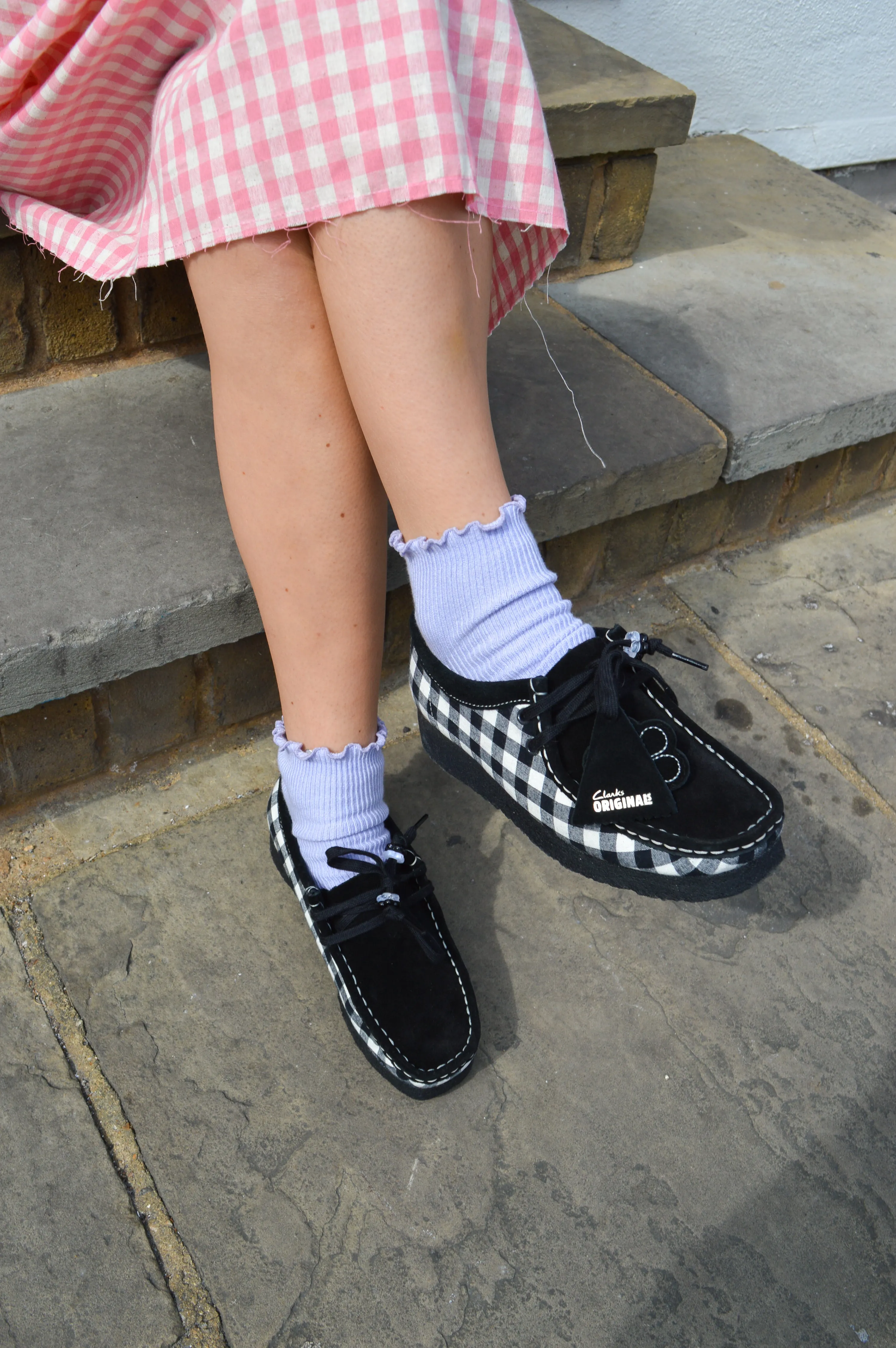 Clarks Wallabee Black and White Gigham