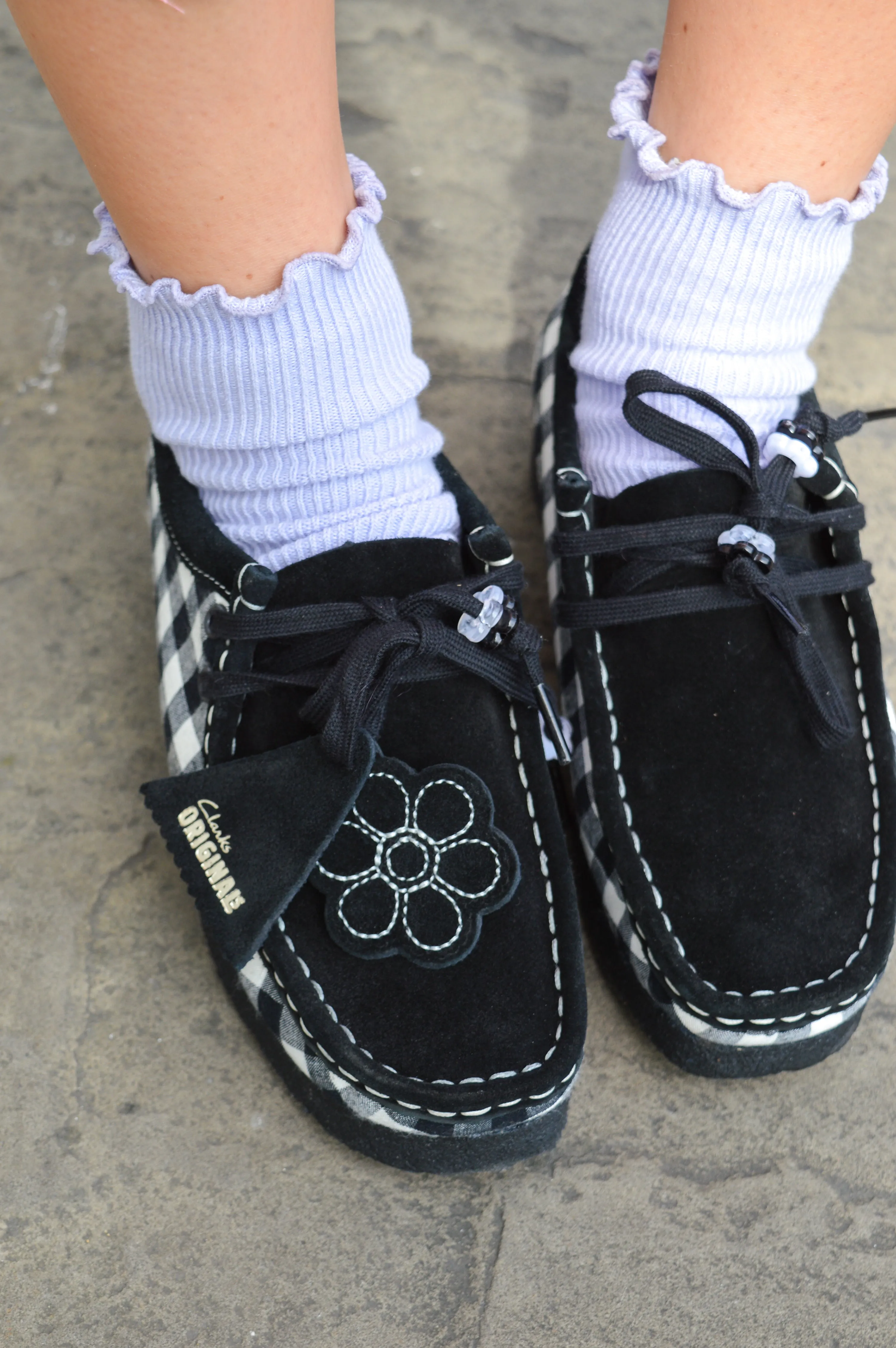 Clarks Wallabee Black and White Gigham