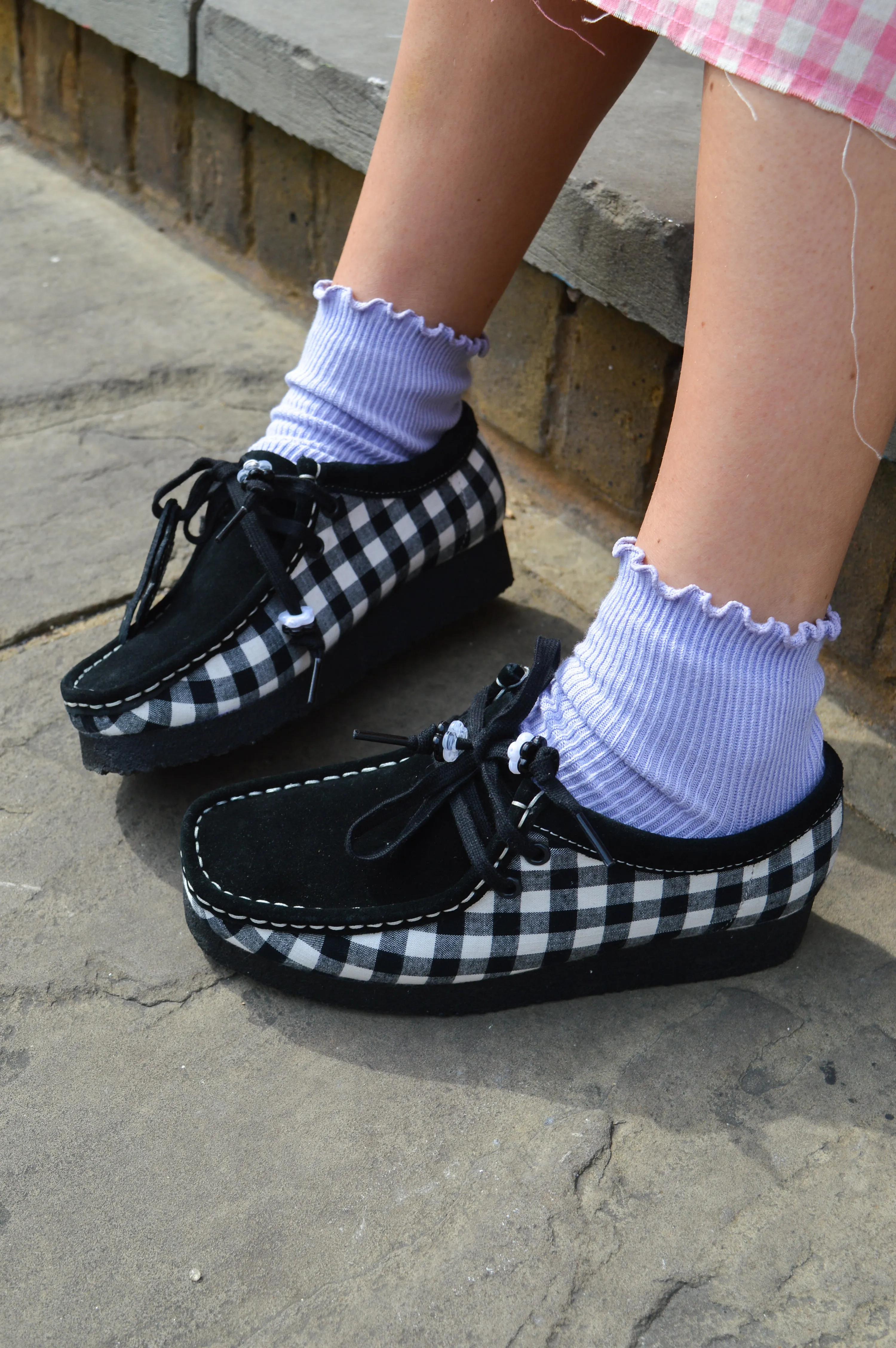 Clarks Wallabee Black and White Gigham