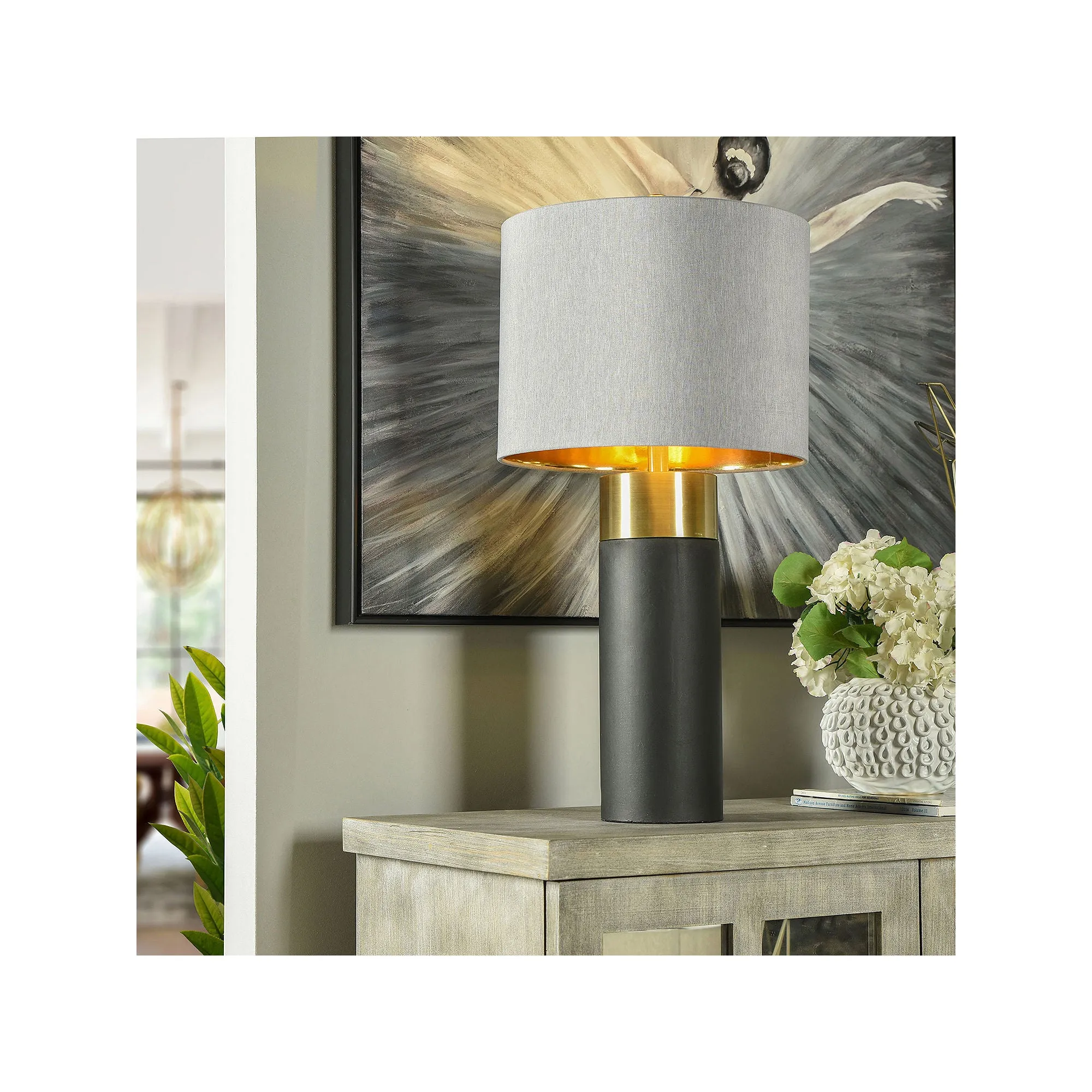 Collective Design By Stylecraft Black Cement And Brass Table Lamp TL332559JCDS - MATTE STONE BLACK ONE SIZE