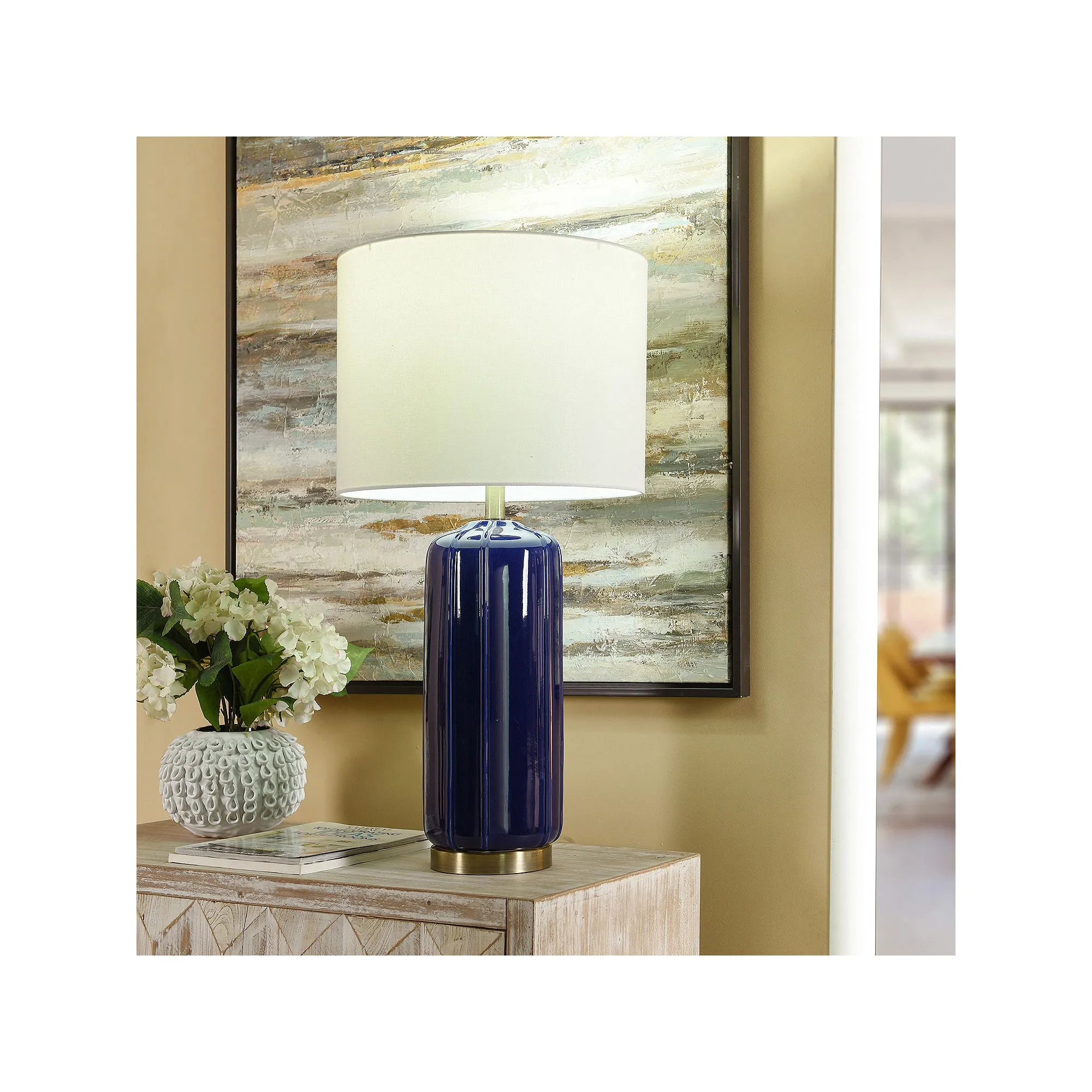 Collective Design By Stylecraft Navy Cylinder Ceramic Table Lamp TL332566BJCDS - CLASSIC NAVY ONE SIZE