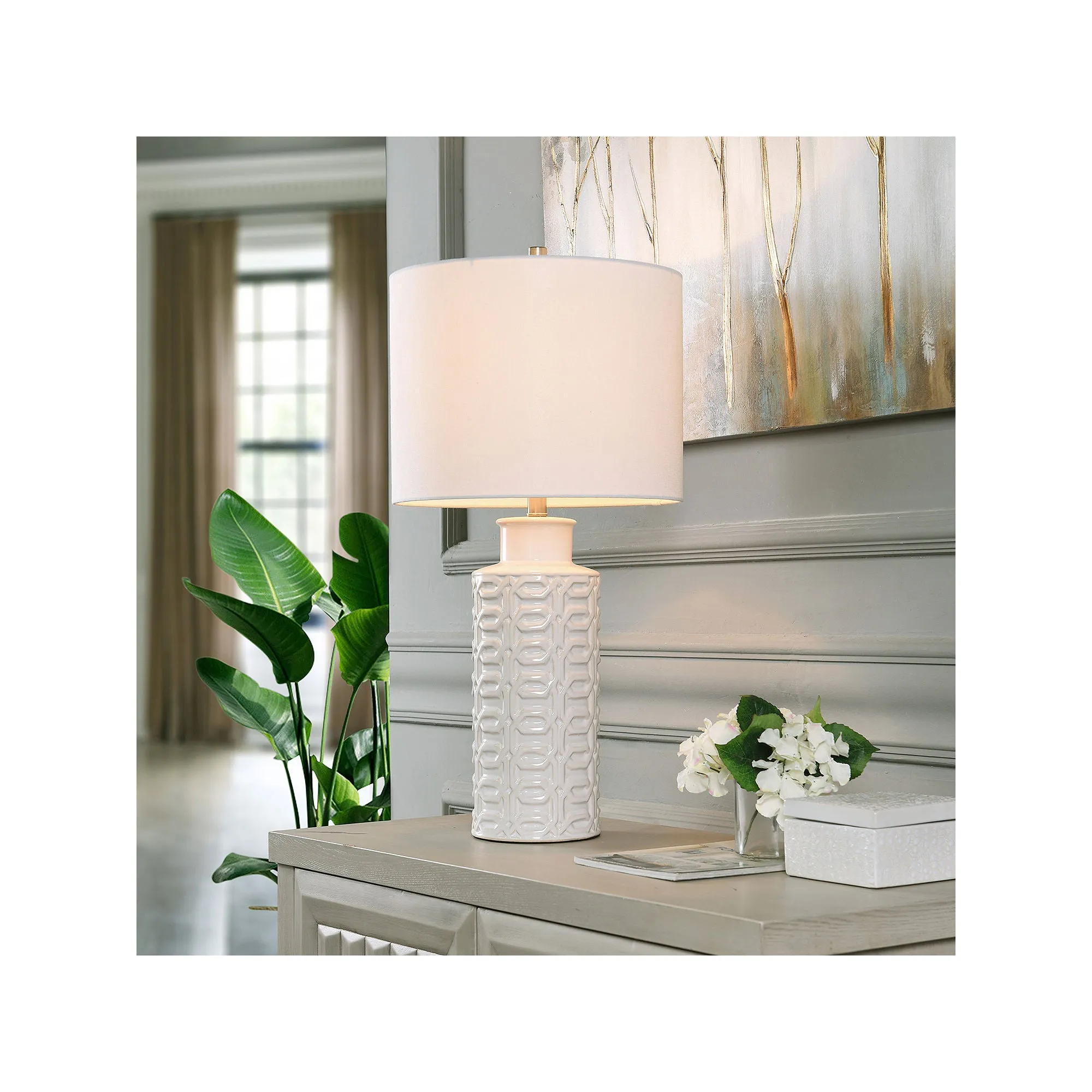 Collective Design By Stylecraft White Textured Ceramic Table Lamp TL332565JCADS - GLOSS WHITE ONE SIZE