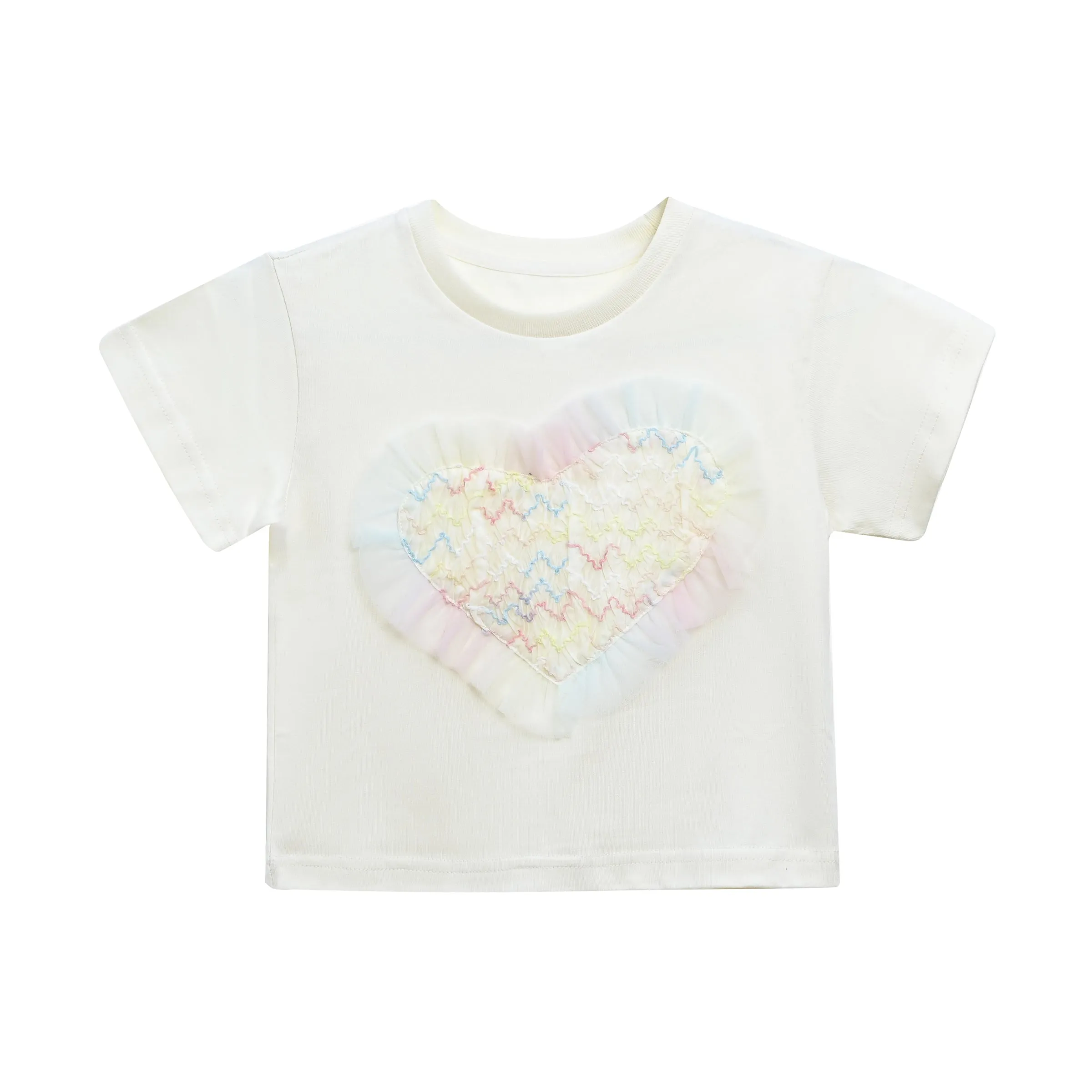 Cream Rainbow Heart Applique T-Shirt