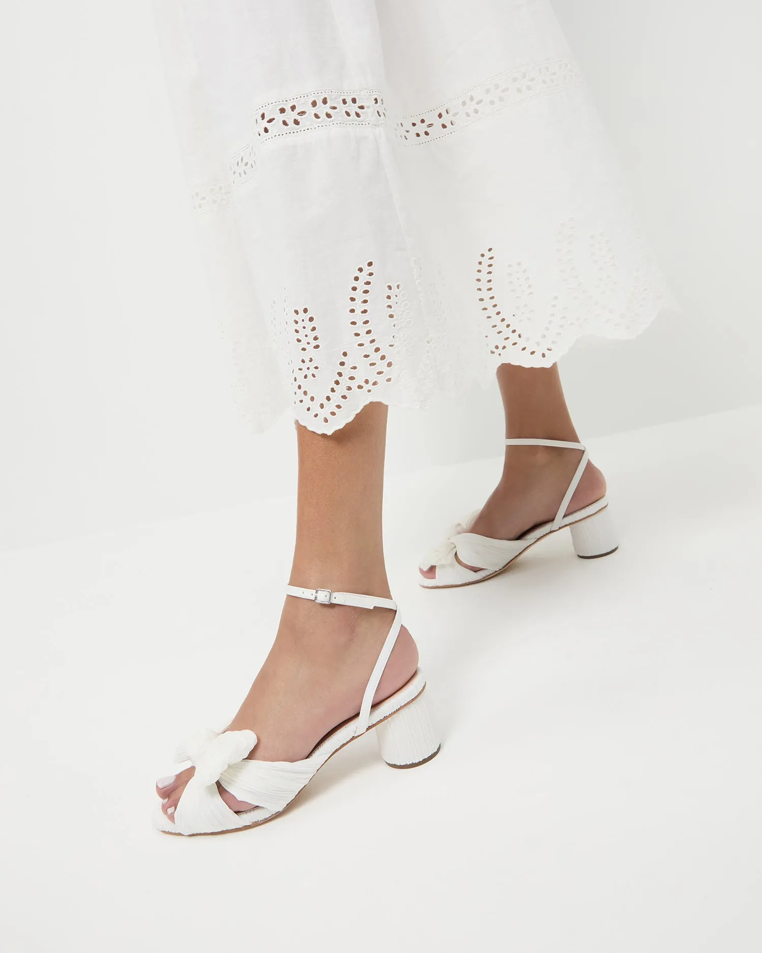 Dahlia White Pleated Bow Heel