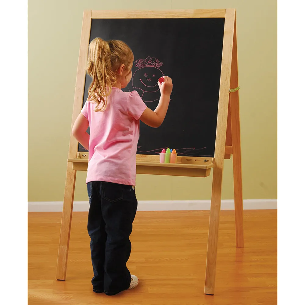 Deluxe Hardwood Classroom Easel | Chalkboard, Magnetic Whiteboard, and Storage Trays