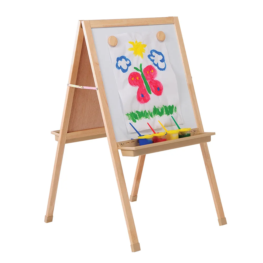 Deluxe Hardwood Classroom Easel | Chalkboard, Magnetic Whiteboard, and Storage Trays