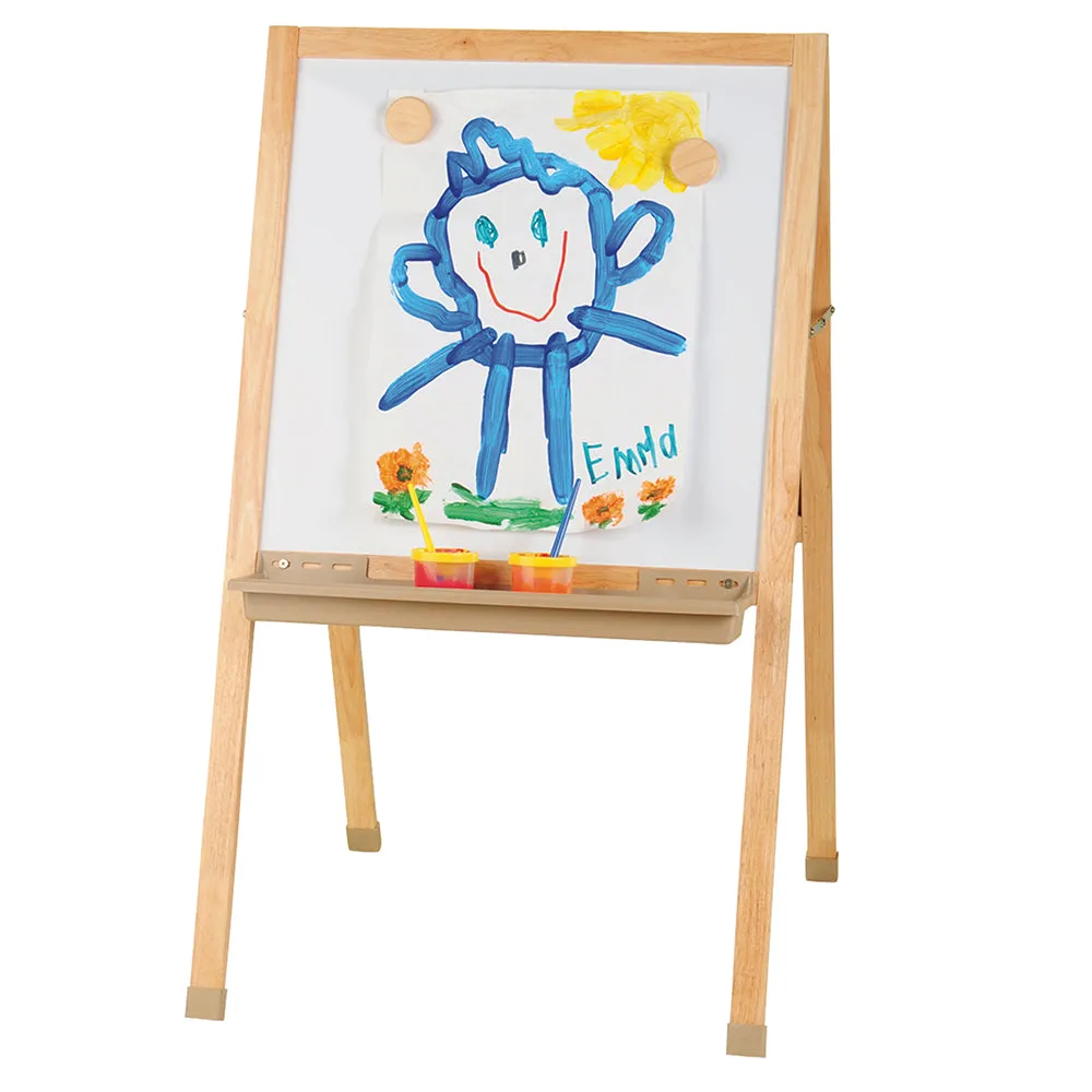 Deluxe Hardwood Classroom Easel | Chalkboard, Magnetic Whiteboard, and Storage Trays