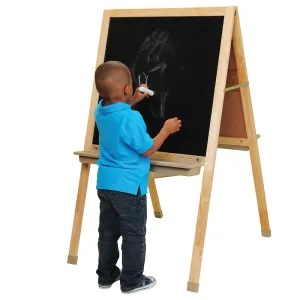 Deluxe Hardwood Classroom Easel | Chalkboard, Magnetic Whiteboard, and Storage Trays