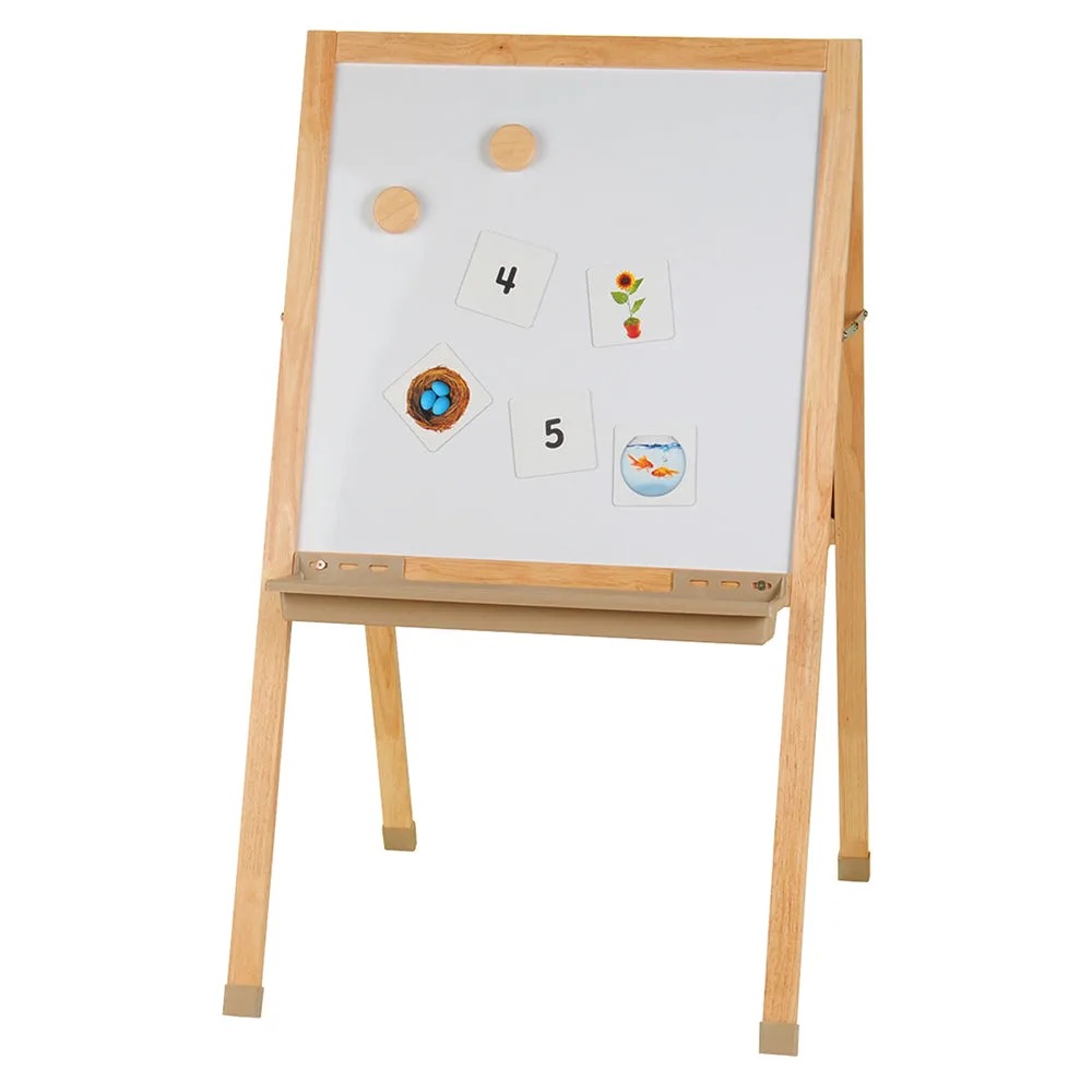 Deluxe Hardwood Classroom Easel | Chalkboard, Magnetic Whiteboard, and Storage Trays