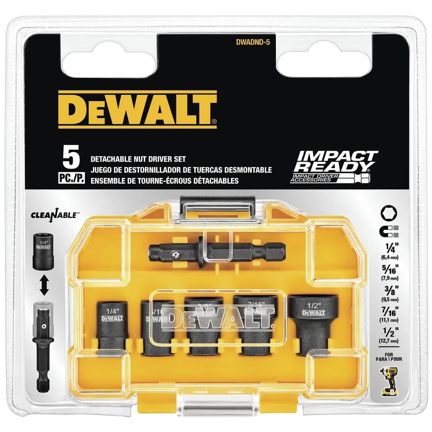 DEWALT DWADND-5-Nut Driver Set, Detachable, 5-Piece (Dwadnd5)