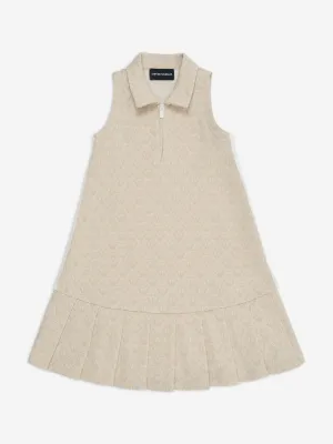 Emporio Armani Girls Half Zip Logo Dress in Beige
