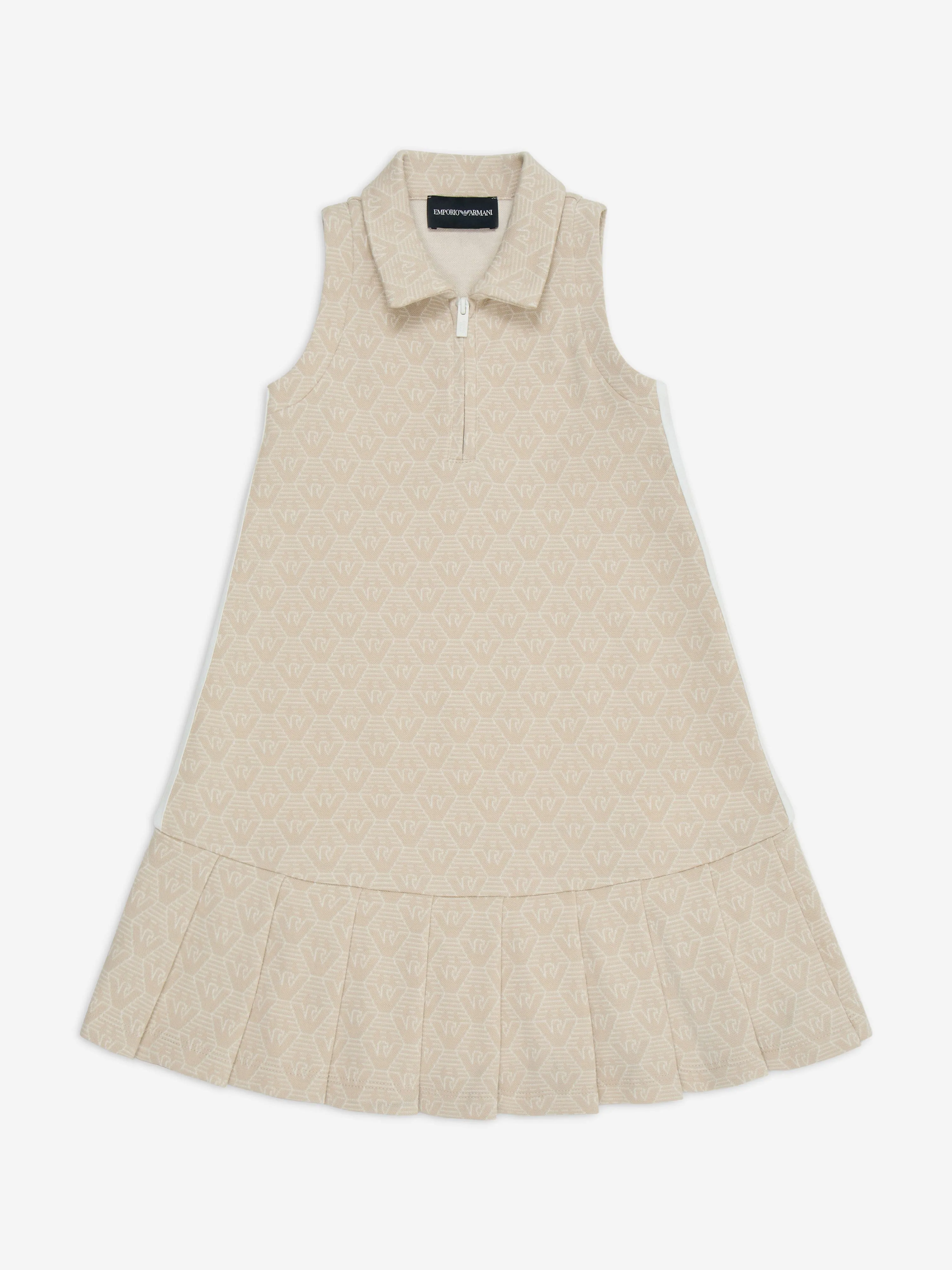 Emporio Armani Girls Half Zip Logo Dress in Beige