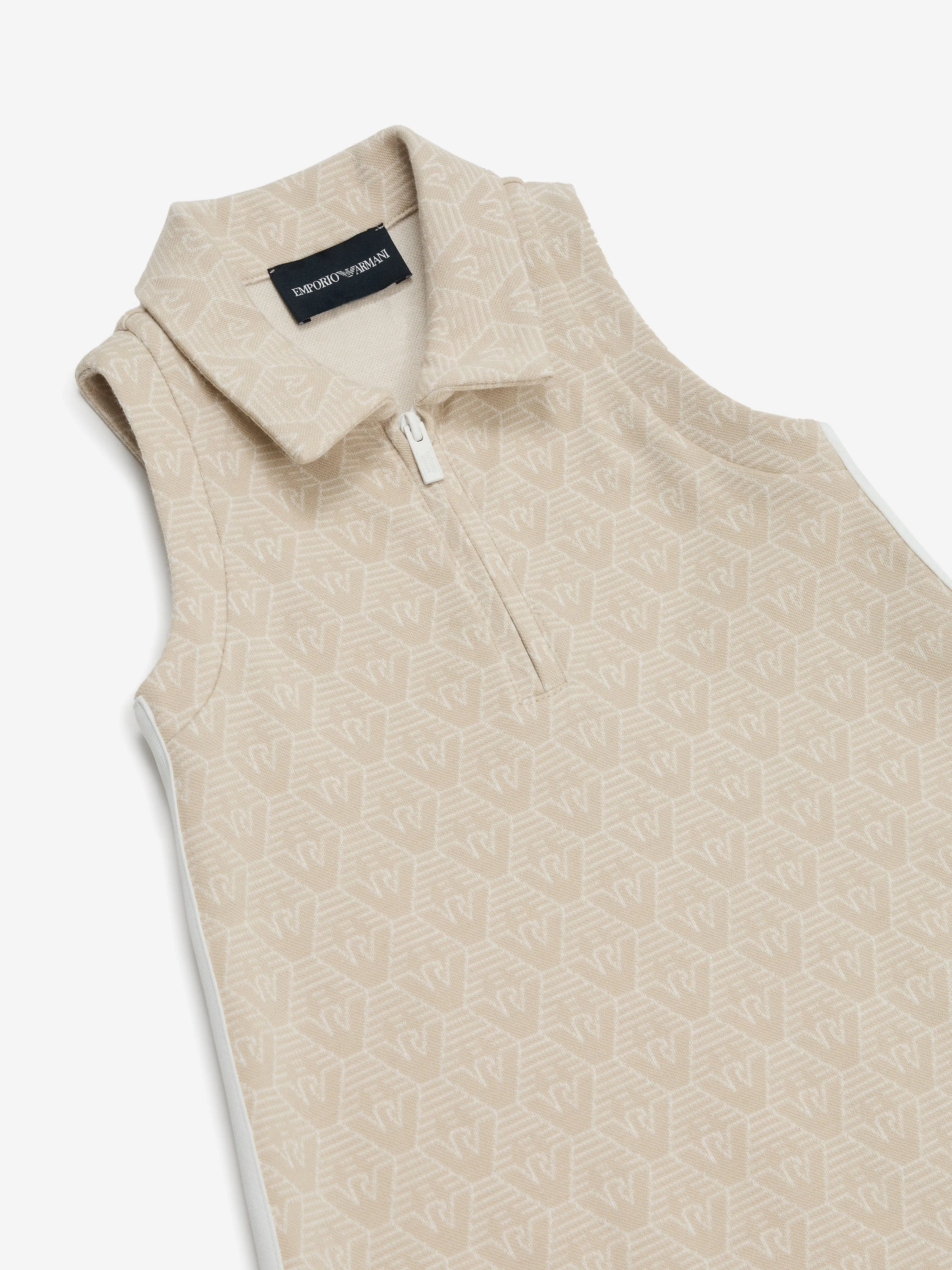 Emporio Armani Girls Half Zip Logo Dress in Beige