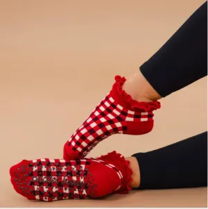 Gingham Ruffle - Ankle Grip Sock (Barre / Pilates)