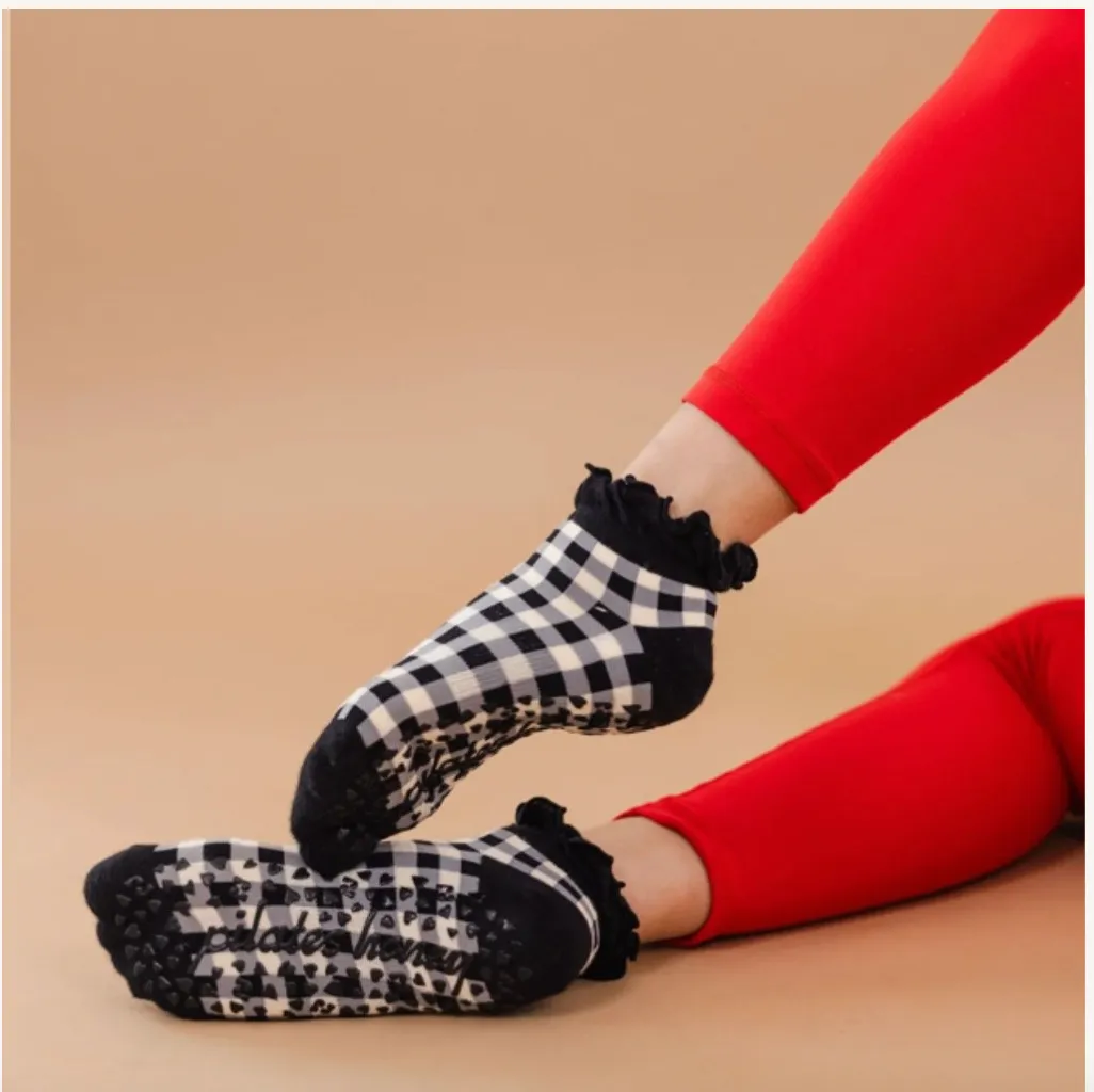 Gingham Ruffle - Ankle Grip Sock (Barre / Pilates)