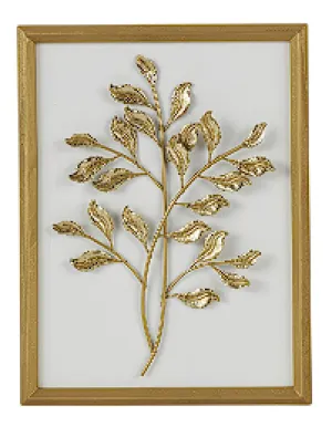 GOLD WOOD LEAF 3D WALL DECOR WITH BEVELED FRAME