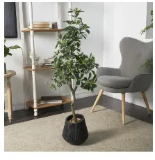 GREEN FAUX FOLIAGE EUCALYPTUS ARTIFICIAL TREE WITH BLACK PORCELAIN POT, 17" X 17" X 49"