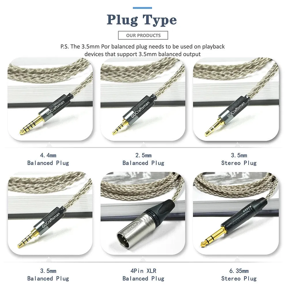 GUCraftsman 6N Silver For Sony 2.5MM/4.4MM Balance Dedicated Headphone Cable