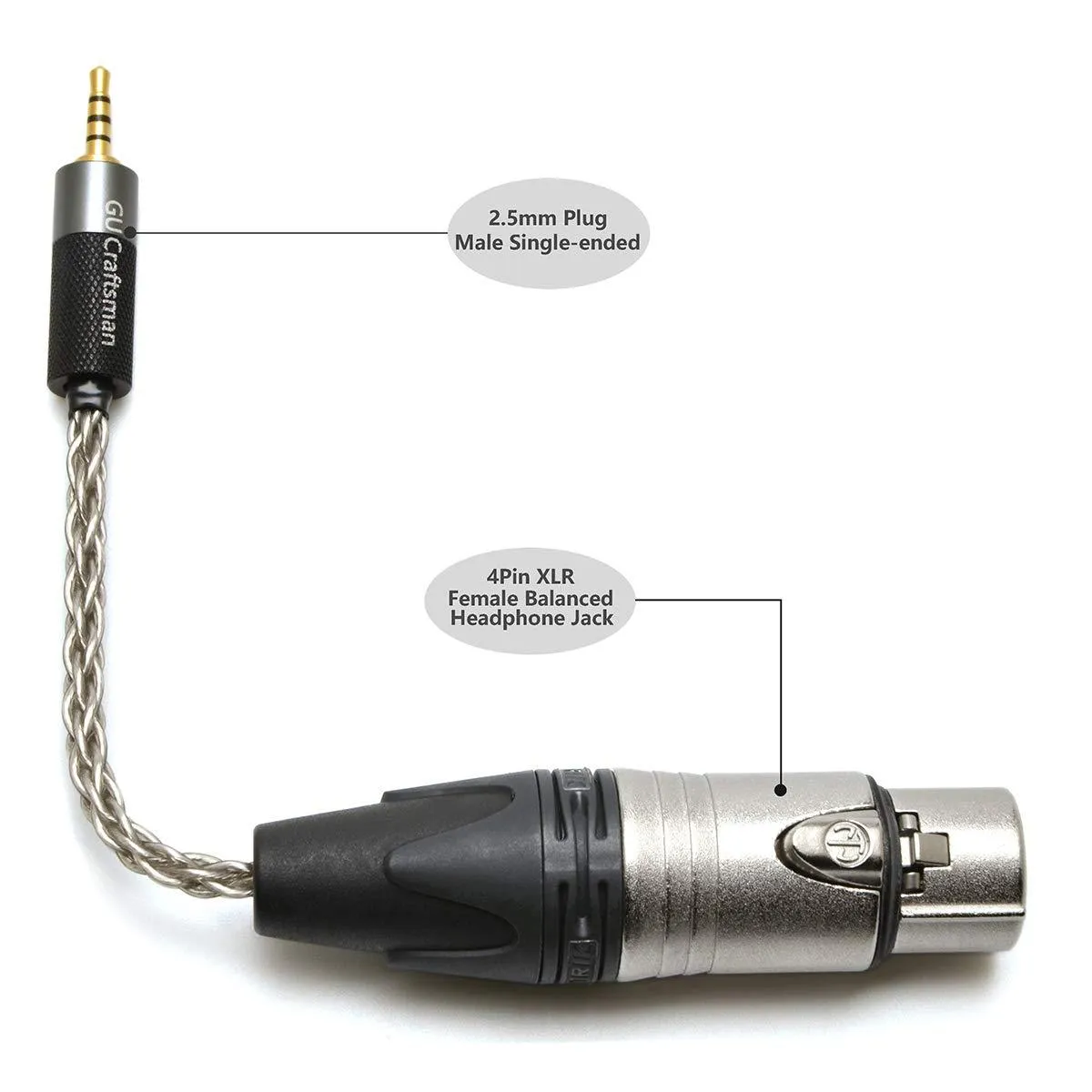 GUCraftsman Headphone Adapter Cable 6N Single Crystal Silver Headphone Jack Convert Cable for Audio Players