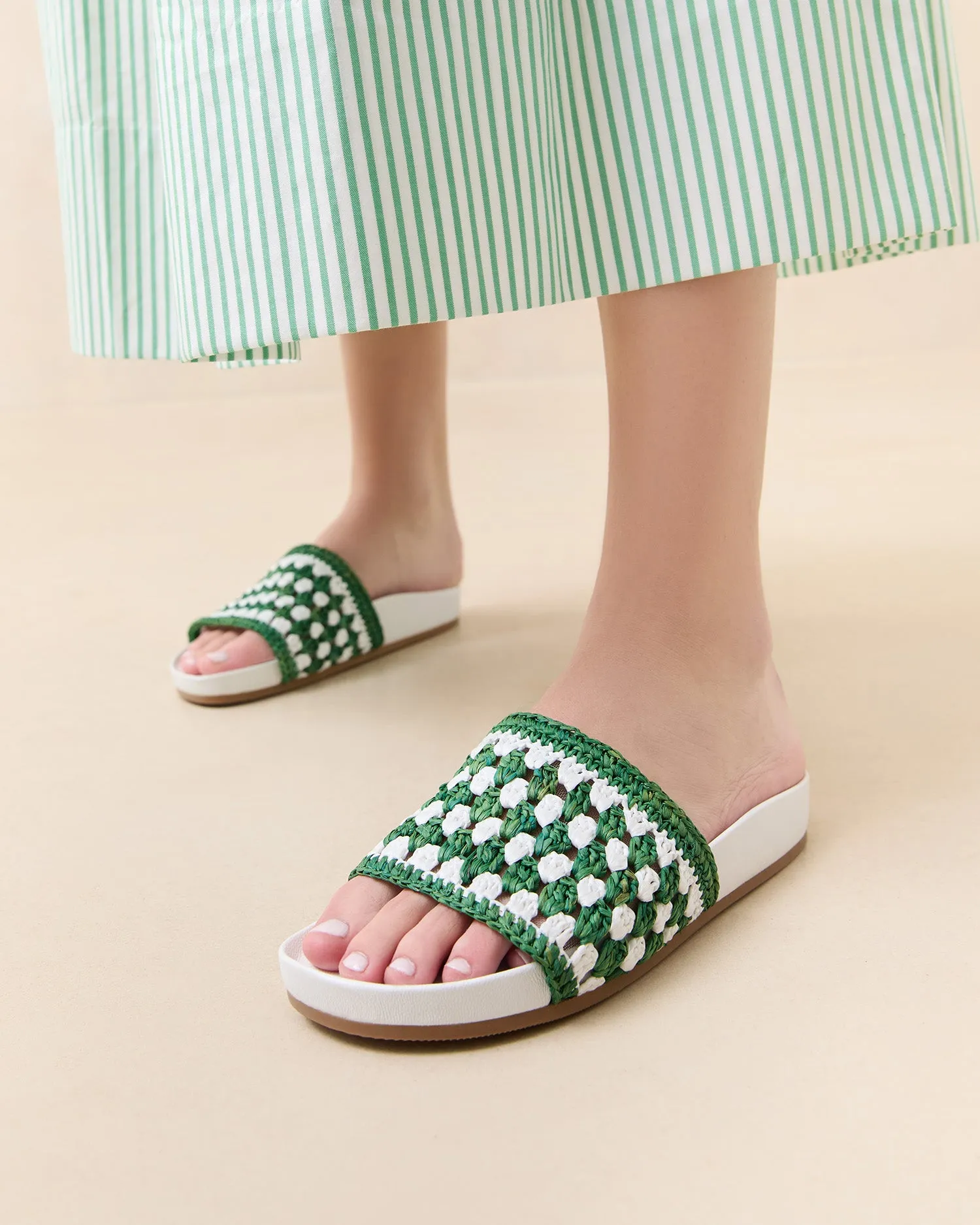 Henri Green/White Crochet Raffia Sandal