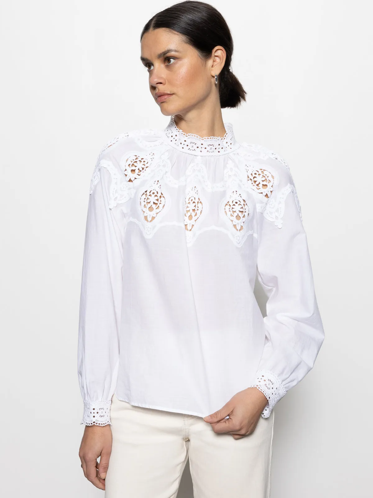 Lace Popover Blouse White