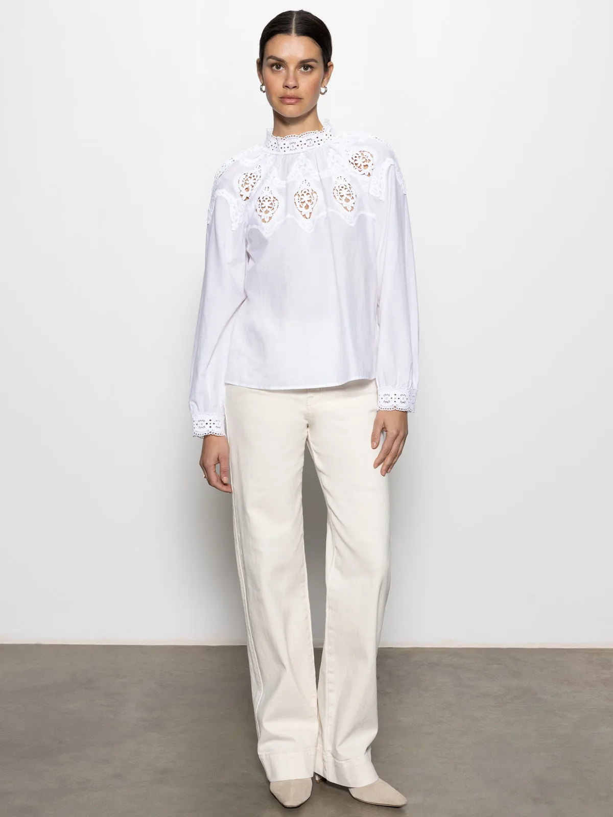 Lace Popover Blouse White