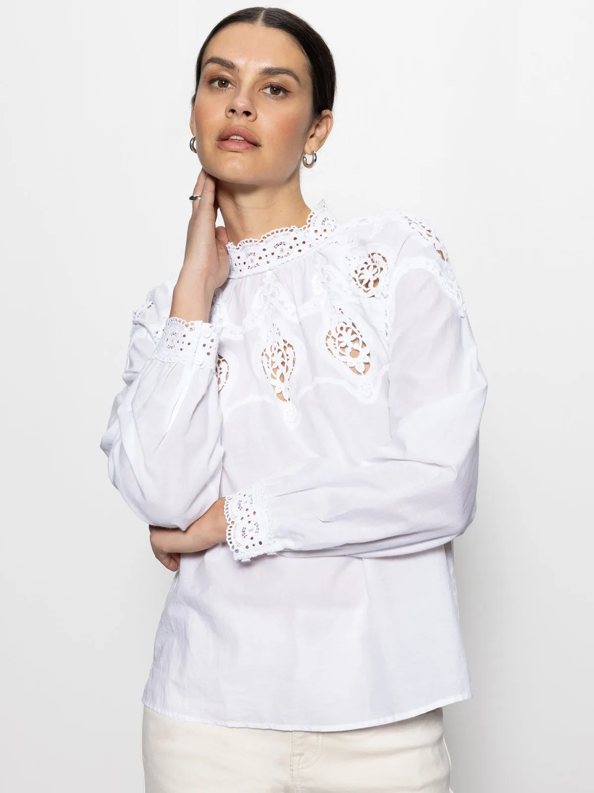 Lace Popover Blouse White