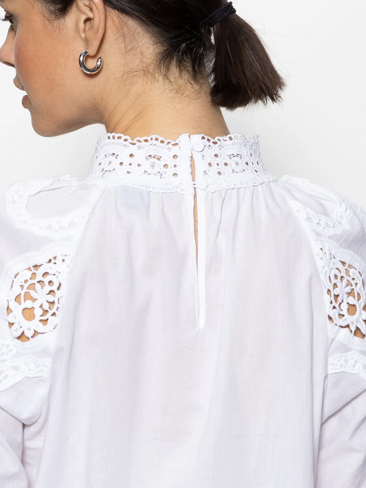 Lace Popover Blouse White