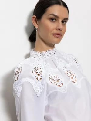Lace Popover Blouse White