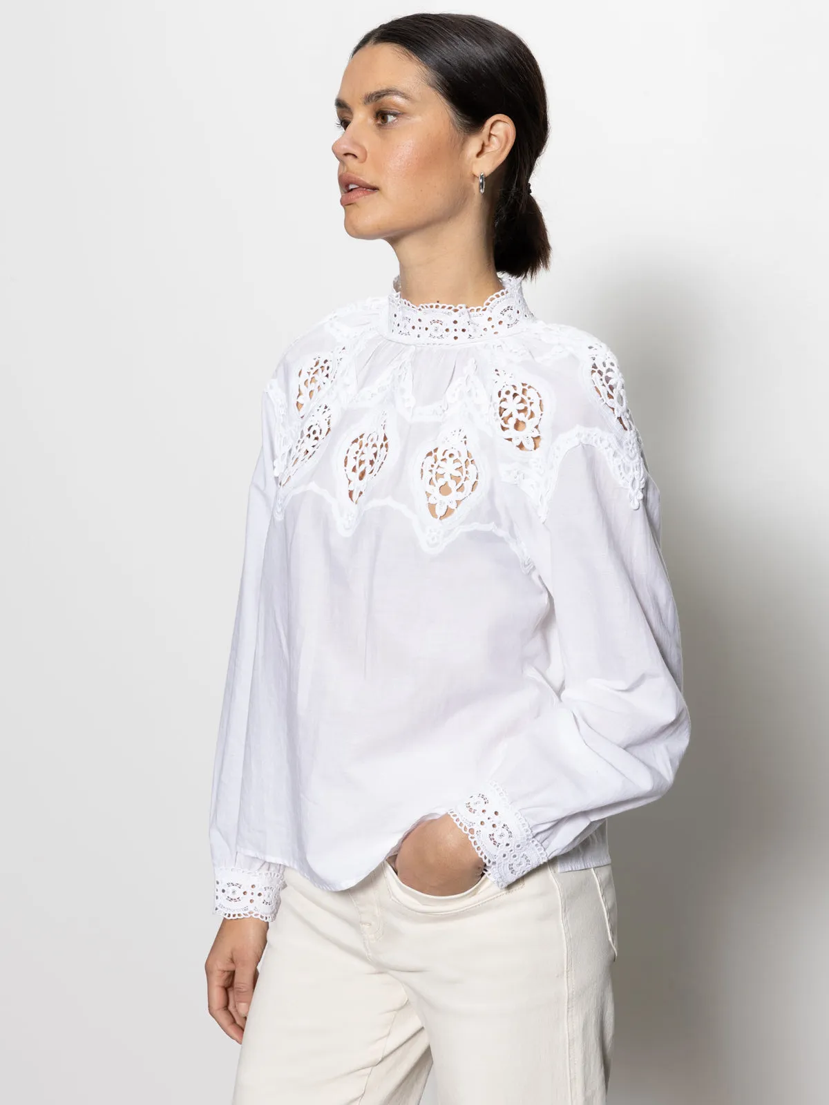 Lace Popover Blouse White