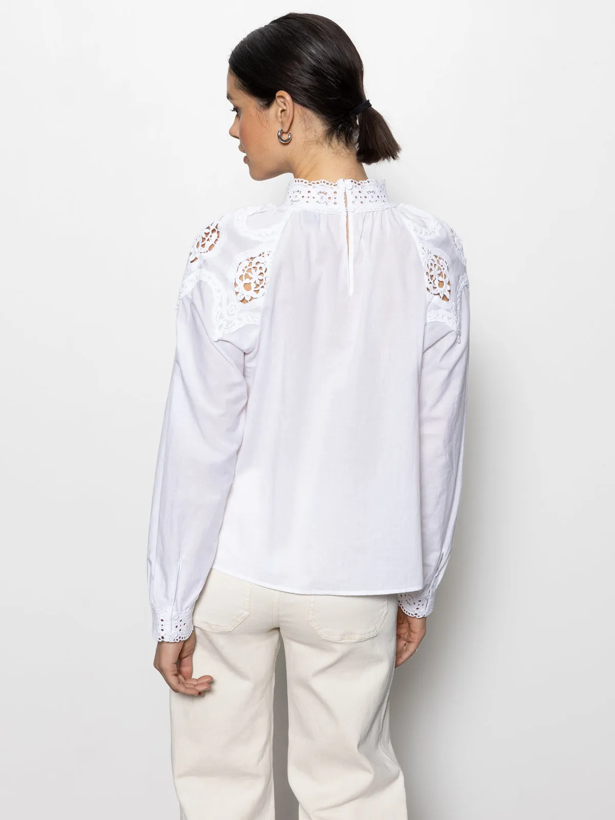 Lace Popover Blouse White