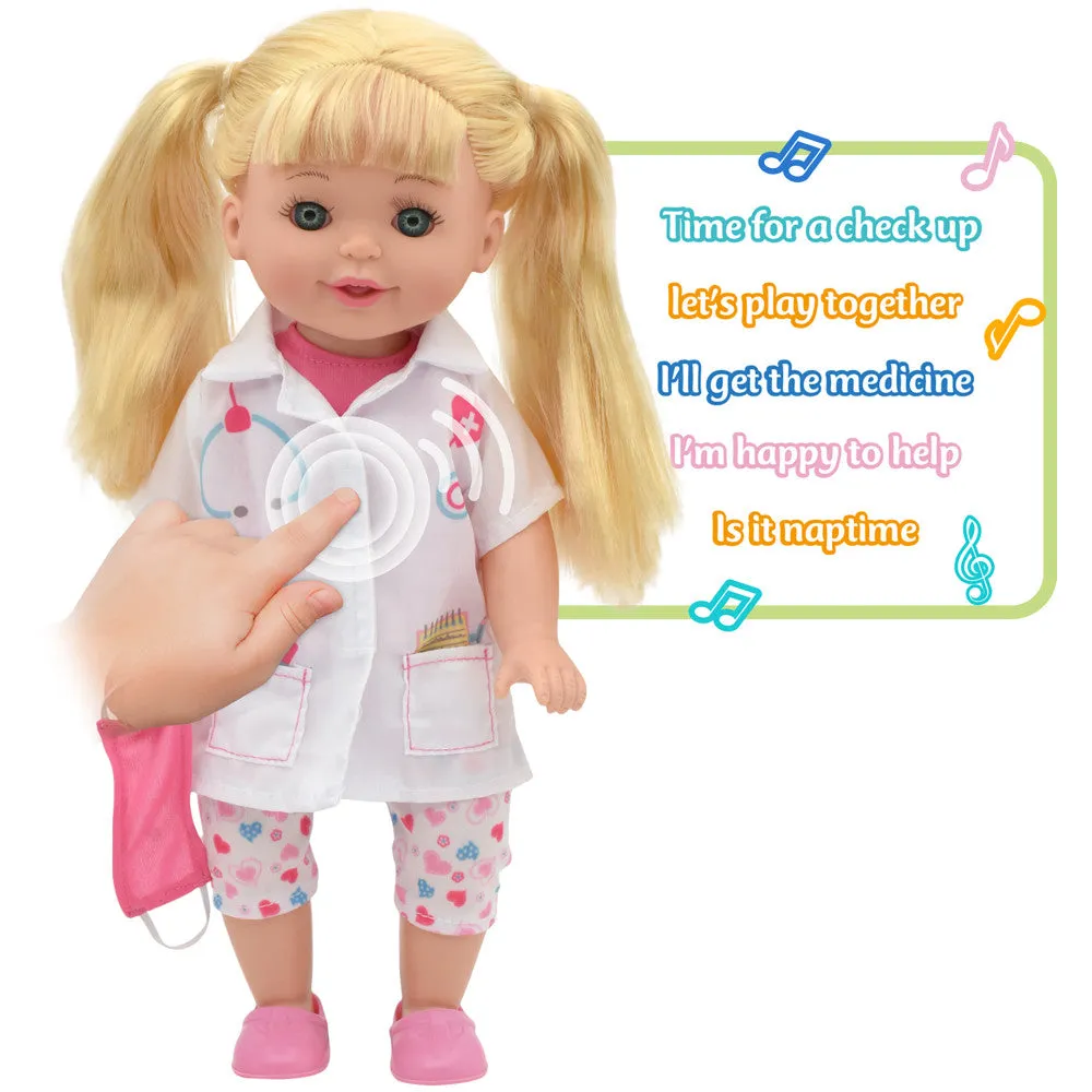 Lil Tots Talking Doctor Playset - 14" Blonde Doll with Pink & White Outfit