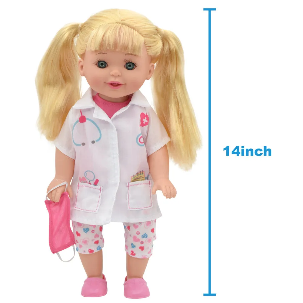 Lil Tots Talking Doctor Playset - 14" Blonde Doll with Pink & White Outfit