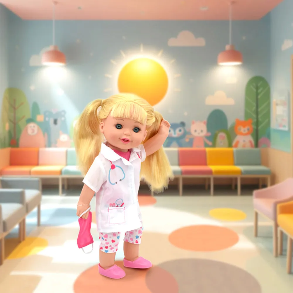 Lil Tots Talking Doctor Playset - 14" Blonde Doll with Pink & White Outfit