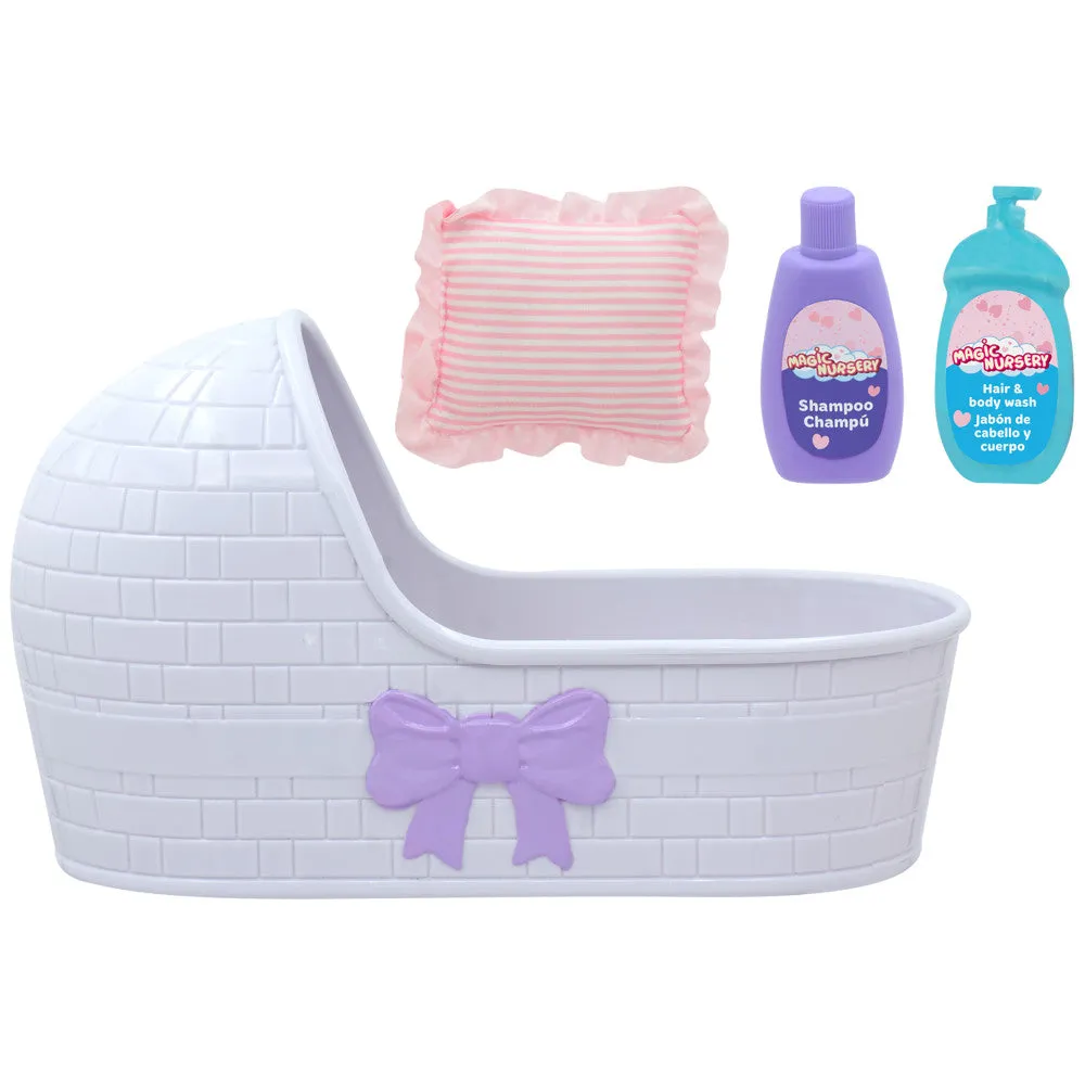 Magic Nursery 8" Baby Doll & Bassinet Gift Set - Pink & White Stripes
