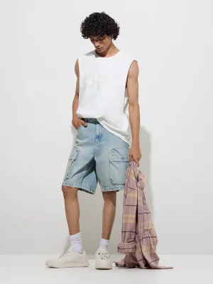 Nuon Light Blue Relaxed-Fit Mid-Rise Denim Shorts