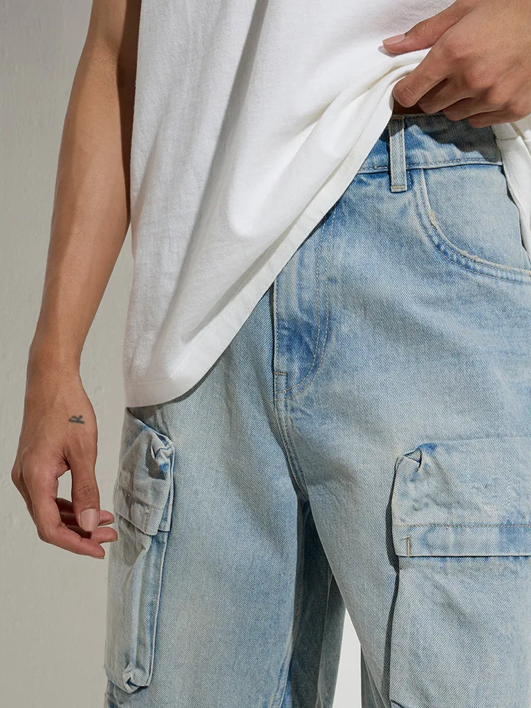 Nuon Light Blue Relaxed-Fit Mid-Rise Denim Shorts
