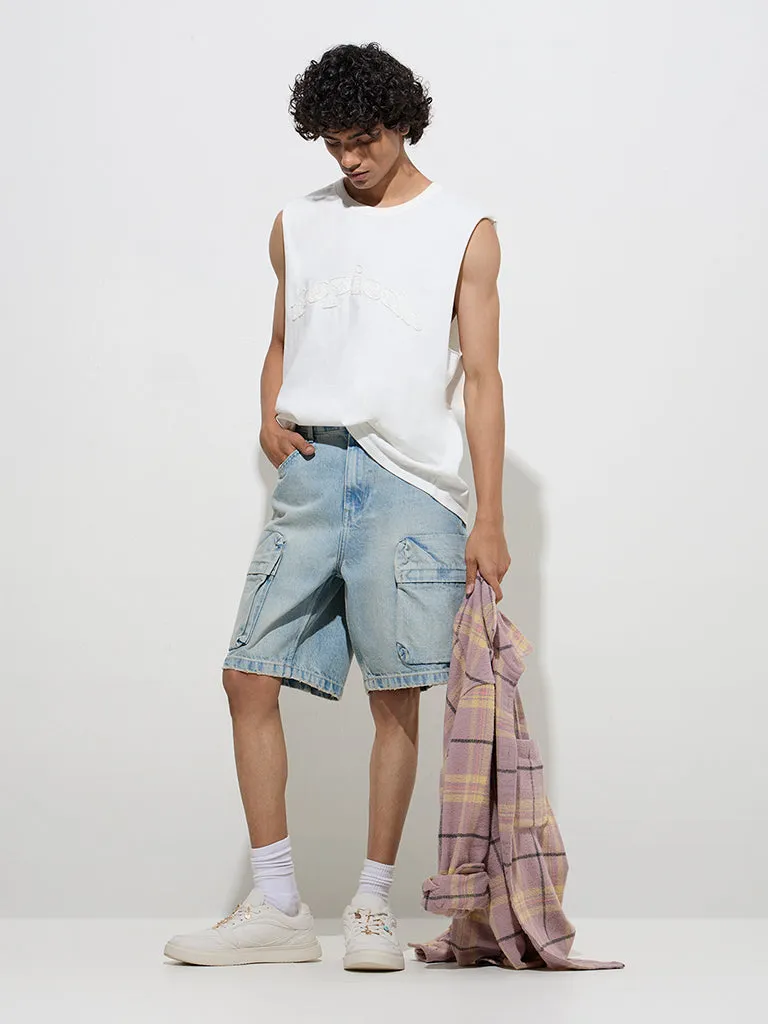 Nuon Light Blue Relaxed-Fit Mid-Rise Denim Shorts