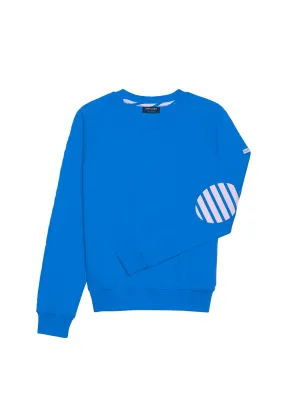 PATSY - Fleece Sweatshirt with Striped Elbow Patches for Women | 100% Cotton (MER BLUE / WHITE / MER BLUE)